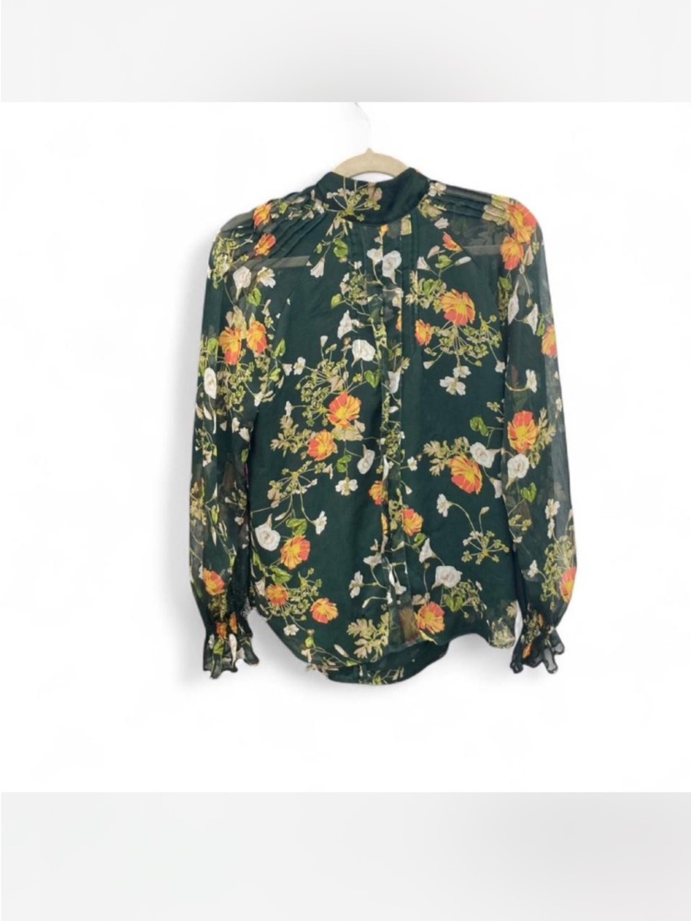 Floral Long-Sleeve Button-Up Blouse - Dark Green - Picture 7 of 8